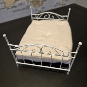 Dollhouse White Metal Bed Frame with Mattress